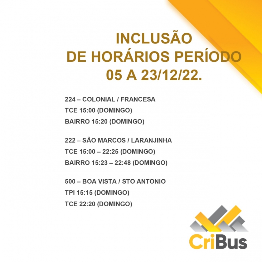 Durante o período de Natal, de 5 a 23 de dezembro, novos horários de ônibus serão incluídos nas tabelas do transporte coletivo urbano.
