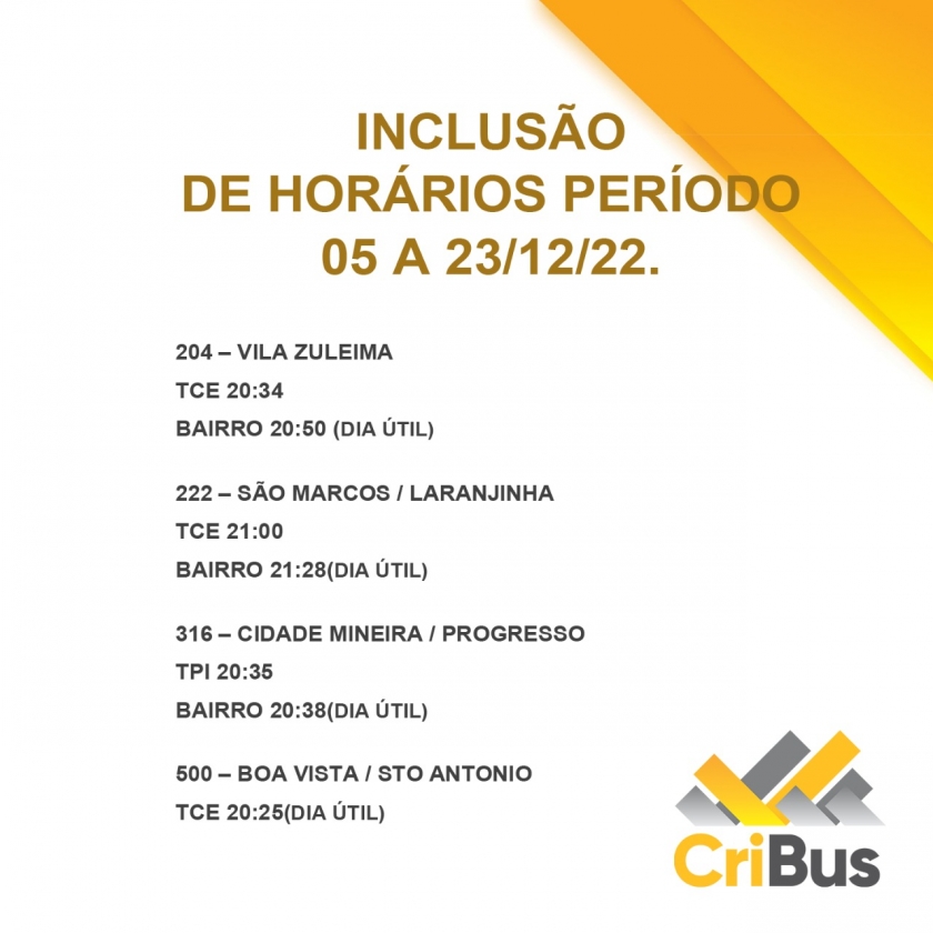 Durante o período de Natal, de 5 a 23 de dezembro, novos horários de ônibus serão incluídos nas tabelas do transporte coletivo urbano.